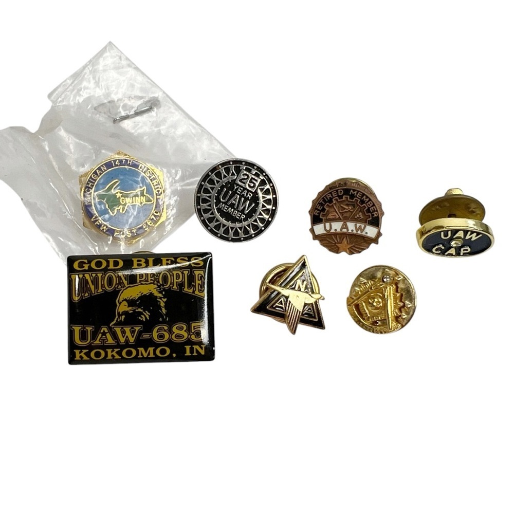 Lot of 7 Union Lapel Pins: UAW, Masonic Lodge, VFW & NAA